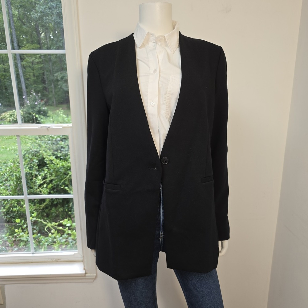 Spanx The Perfect Oversized Blazer Collarless Size M Black Ponte Knit One Button